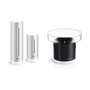   Kit stație meteorologică inteligentă Legrand Netatmo, design turn, include: 1x stație meteorologică, +1x modul senzor de ploaie, aluminiu alb/culoare neagră, NBU-NWS-NRG-EU