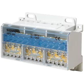   Bloc de distribuție Siemens 5ST2502 4P 125 A, intrare: 1x6-35 mm², ieșire: 4x4-16 mm², 7x4-10 mm²