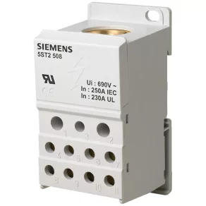   Bloc de distribuție Siemens 5ST2508 1P 250 A, intrare: 1x35-120 mm², ieșire: 2x2,5-25 mm², 5x 2,5-16 mm², 4x 2,5-10 mm²