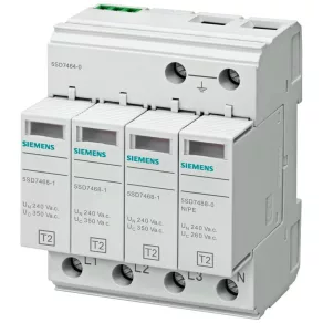  Dispozitiv de descărcare a supratensiunii Siemens 5SD7464-0, T2/C, 3+1P, 40 kA, 350 V, TNS/TT, cu element de schimb