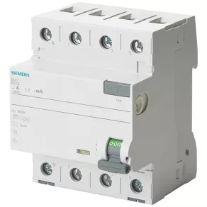   Relé de protecție Siemens 5SV3646-8KL, 63 A, 4 poli, 300 mA, tip A, S (selectiv) (N pe partea stângă)