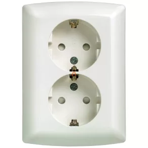   Priză dublă monobloc Siemens 5UB2211-3 SCHUKO cu protecție pentru copii, alb titan (RAL9010), cu ramă