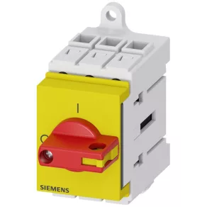   Comutator Siemens 3LD3230-0TK13, 3P, 32 A, pentru șină DIN, roșu/galben, cu posibilitate de mascare