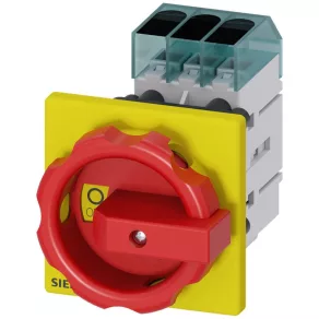   Întrerupător Siemens 3LD3454-0TK53, 3 poli, 63 A, pentru panou frontal, roșu/galben
