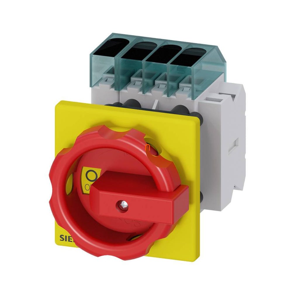 Siemens 3LD3454-1TL53 BE-KI comutator, 3P+N, 63A, pentru panou frontal, +1NO+1NC auxiliar, 66x66mm, roșu/galben