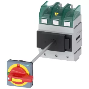   Întrerupător Siemens 3LD5810-0TK13 cu carcasă turnată, 3P, 150 A, cu acționare rotativă, roșu/galben, conform UL489/508