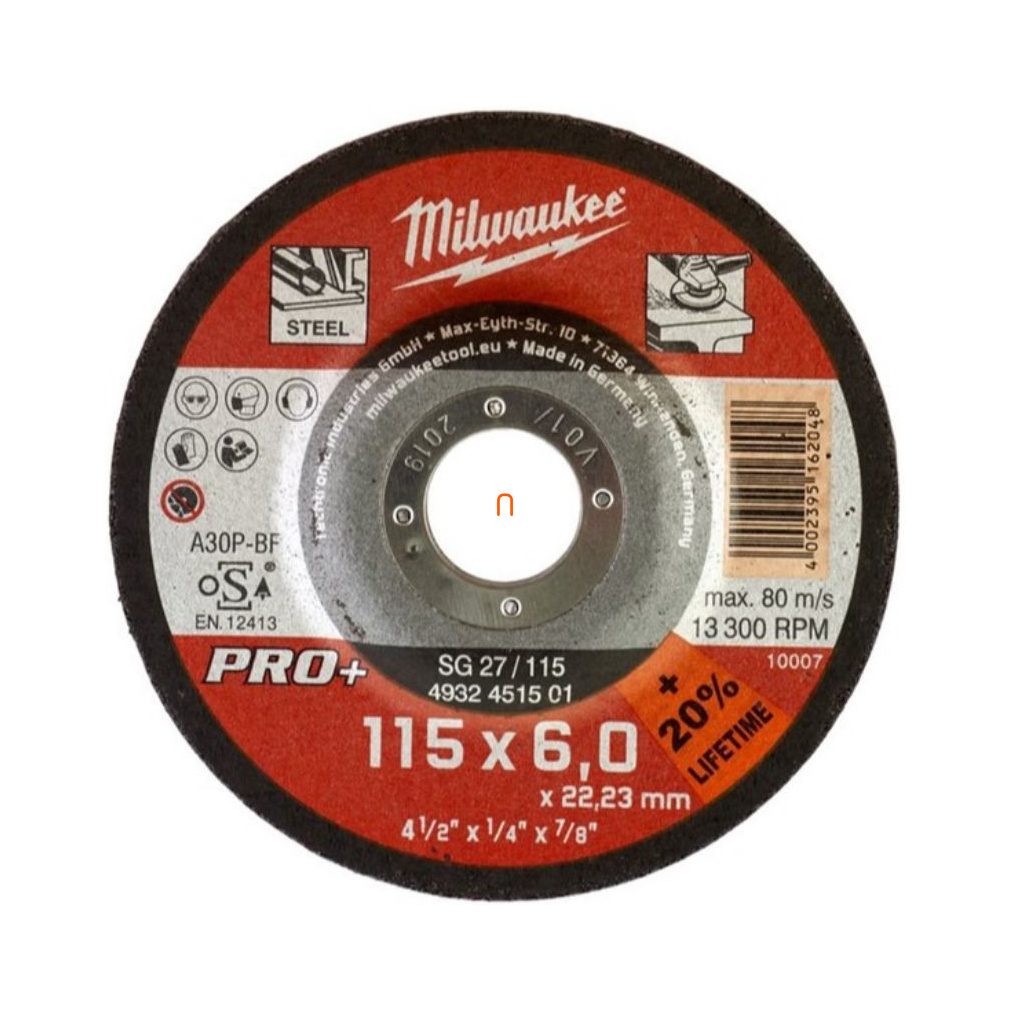 Milwaukee disc abraziv pentru metal 115x6mm curbat SG27 PRO+ (4932451501)
