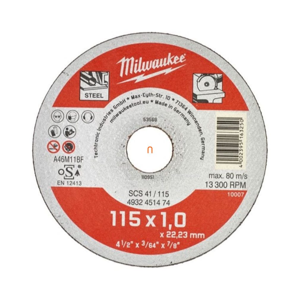 Disc de tăiere Milwaukee pentru metal WSCS41/ 115x1mm (4932451474)