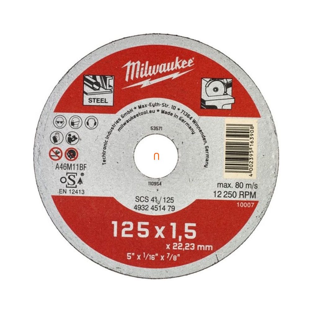 Disc de tăiere Milwaukee pentru metal WSCS41/ 125x1,5mm (4932451479)