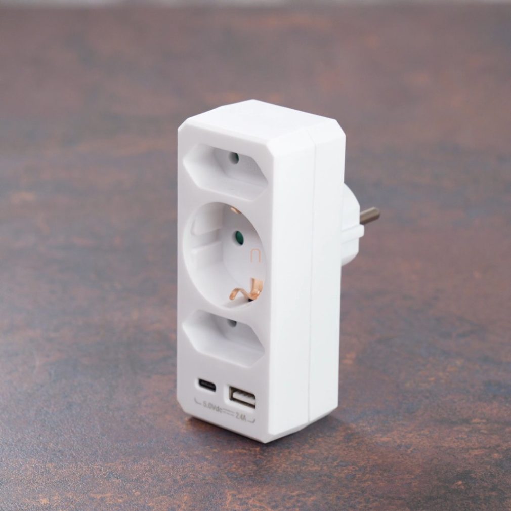 Distribuitor fără picioare cu 2+1 prize, USB A+C, alb