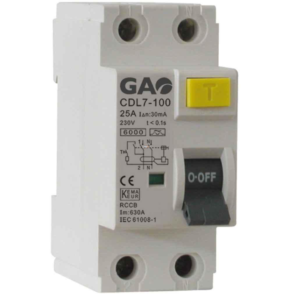 Relé de fiabilitate 2P 25A 30mA, 230V~, alb