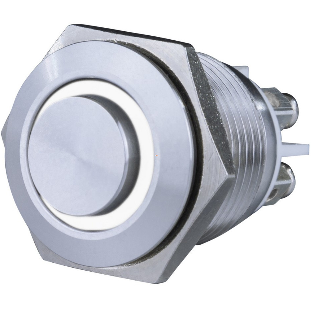 Buton sonerie, încastrabil, metal, cu LED alb 12V, 1,5A 18mm