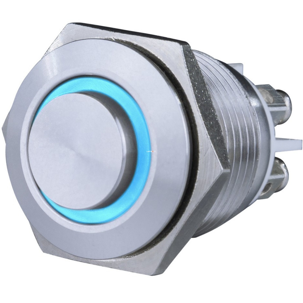 Buton sonerie, încastrabil, metal, cu LED albastru 12V, 1,5A 18mm