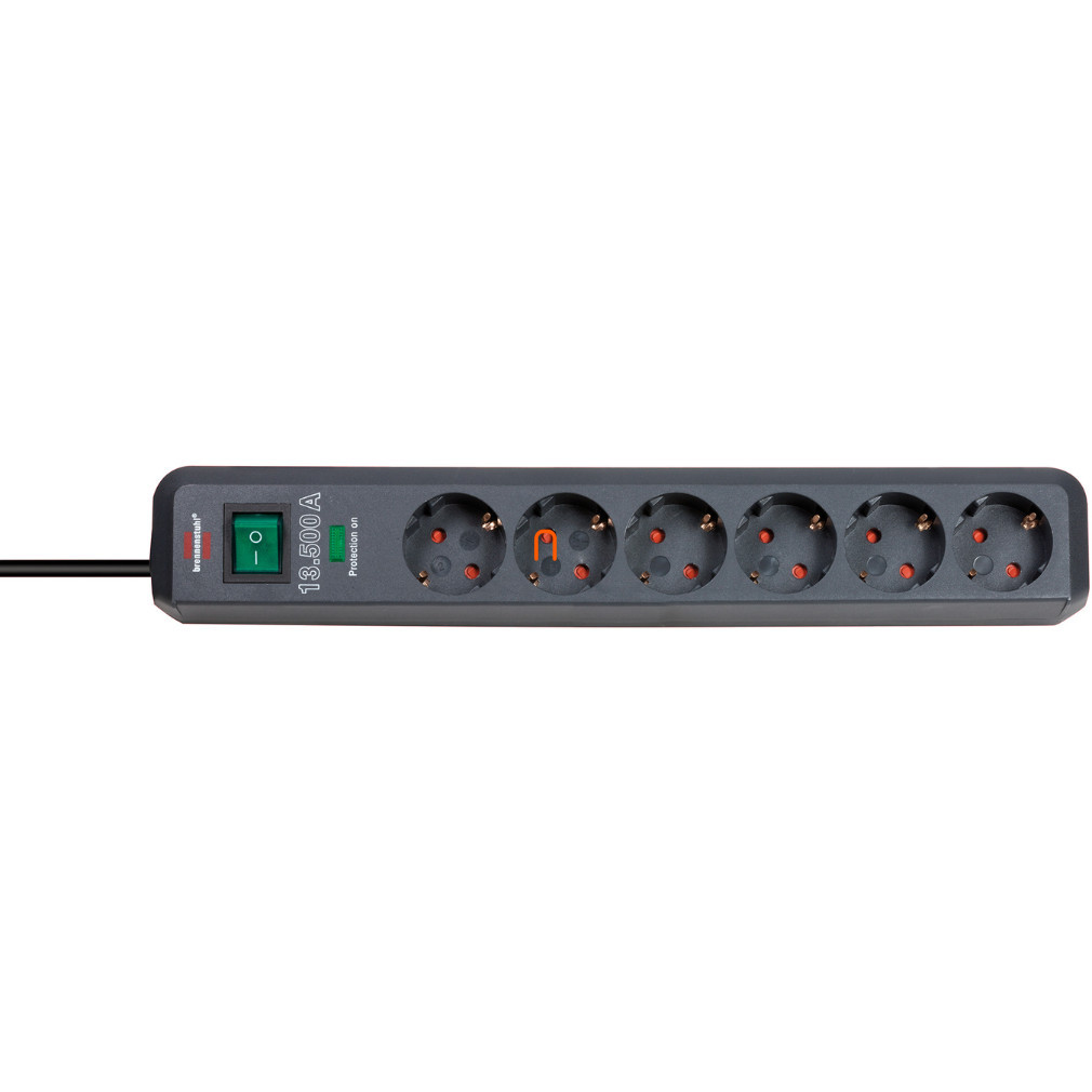 Cu comutator distribuitor cu 6 căi, protecție la supratensiune, 1,5 m, negru (Eco-Line)