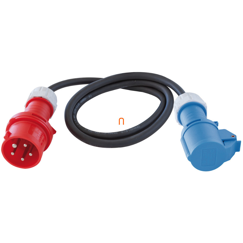 Prelungitor industrial trifazic cu soclu monofazic, 1,5 m, negru