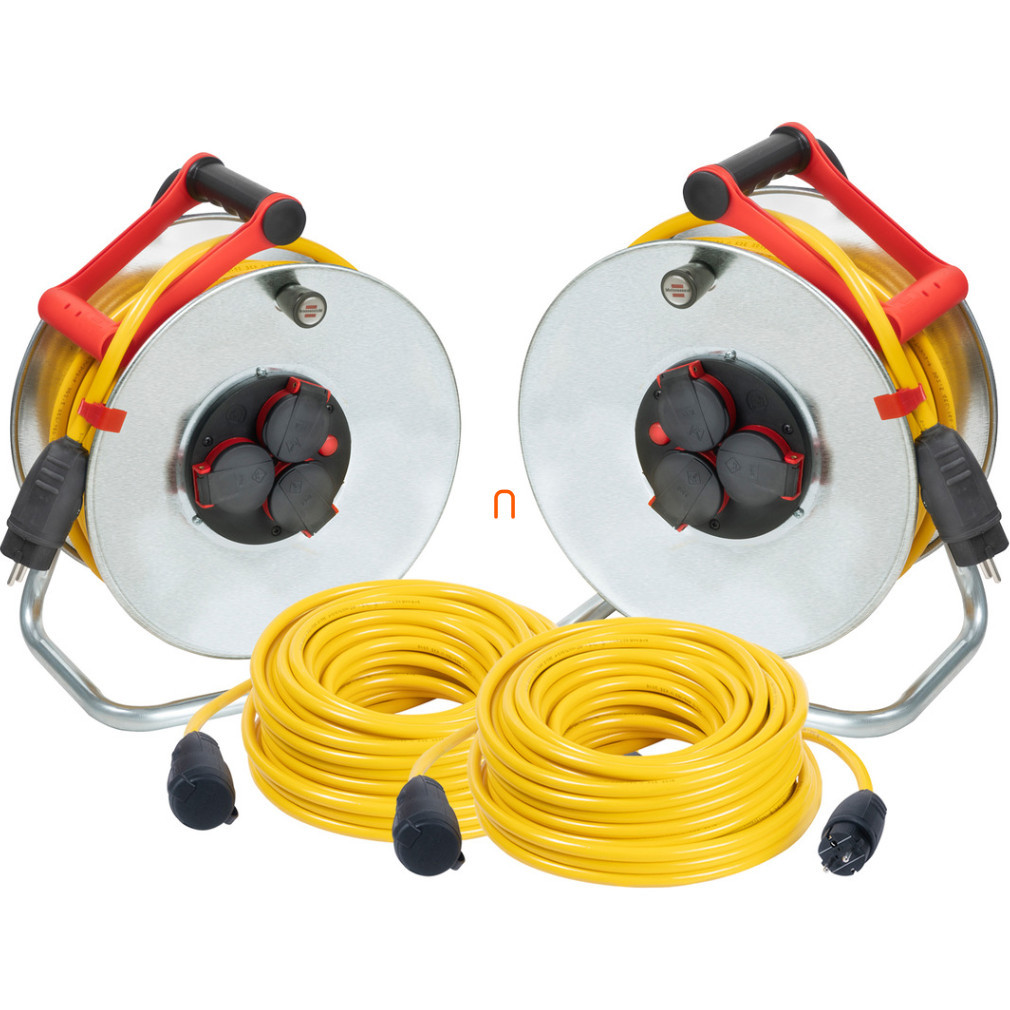 Set prelungitor pentru exterior - 2 tamburi pentru cablu de 25 m + 2 prelungitoare oscilante de 25 m (Power)