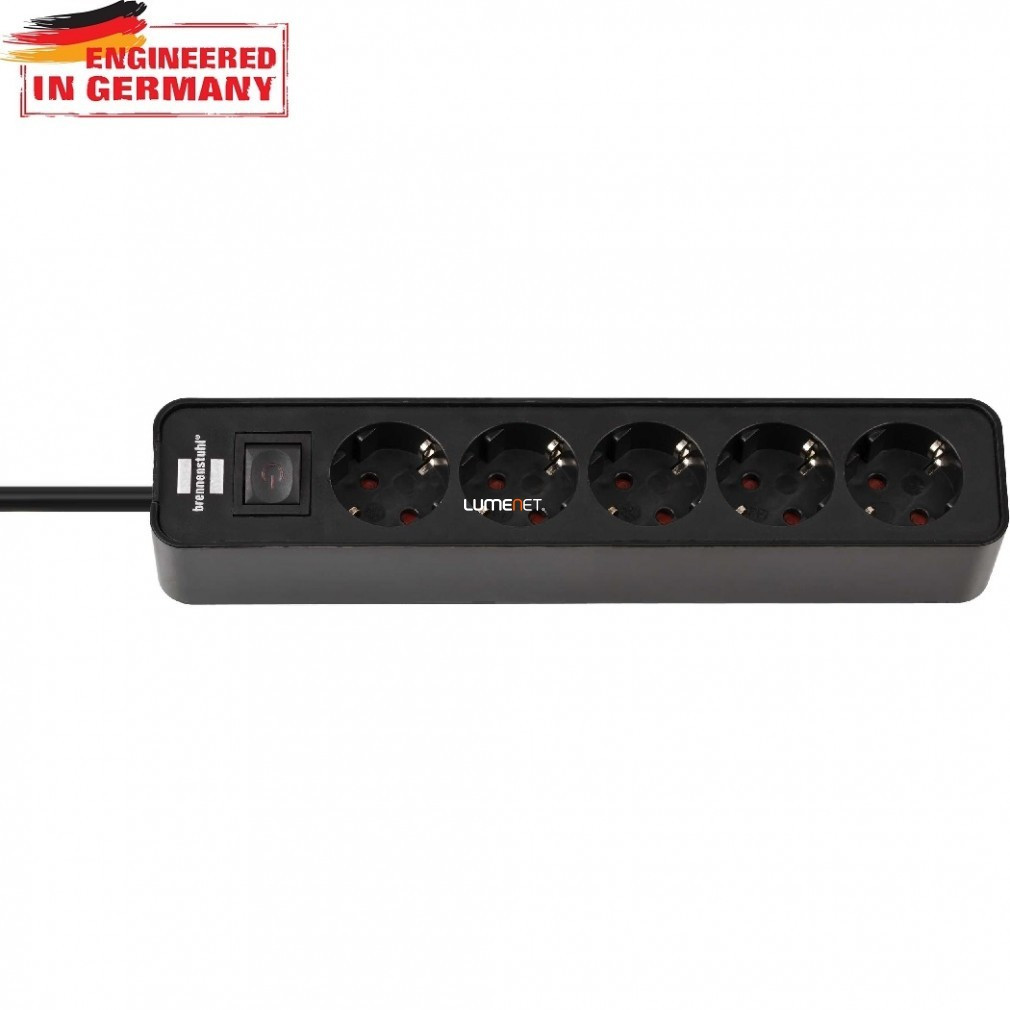 Set de distribuție cu cinci prize, cablu de 1,5 m, negru