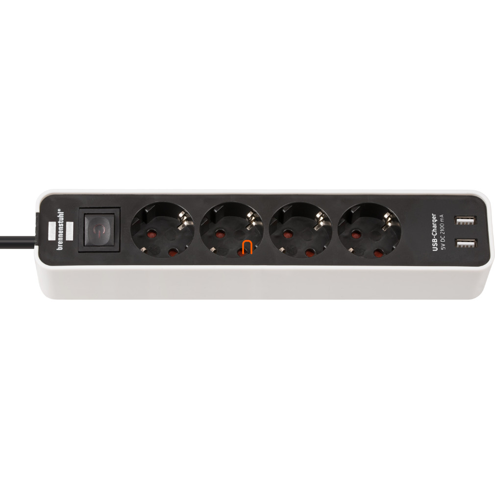 Quad cu comutator și 2xUSB 1,5m alb/negru (Ecolor)