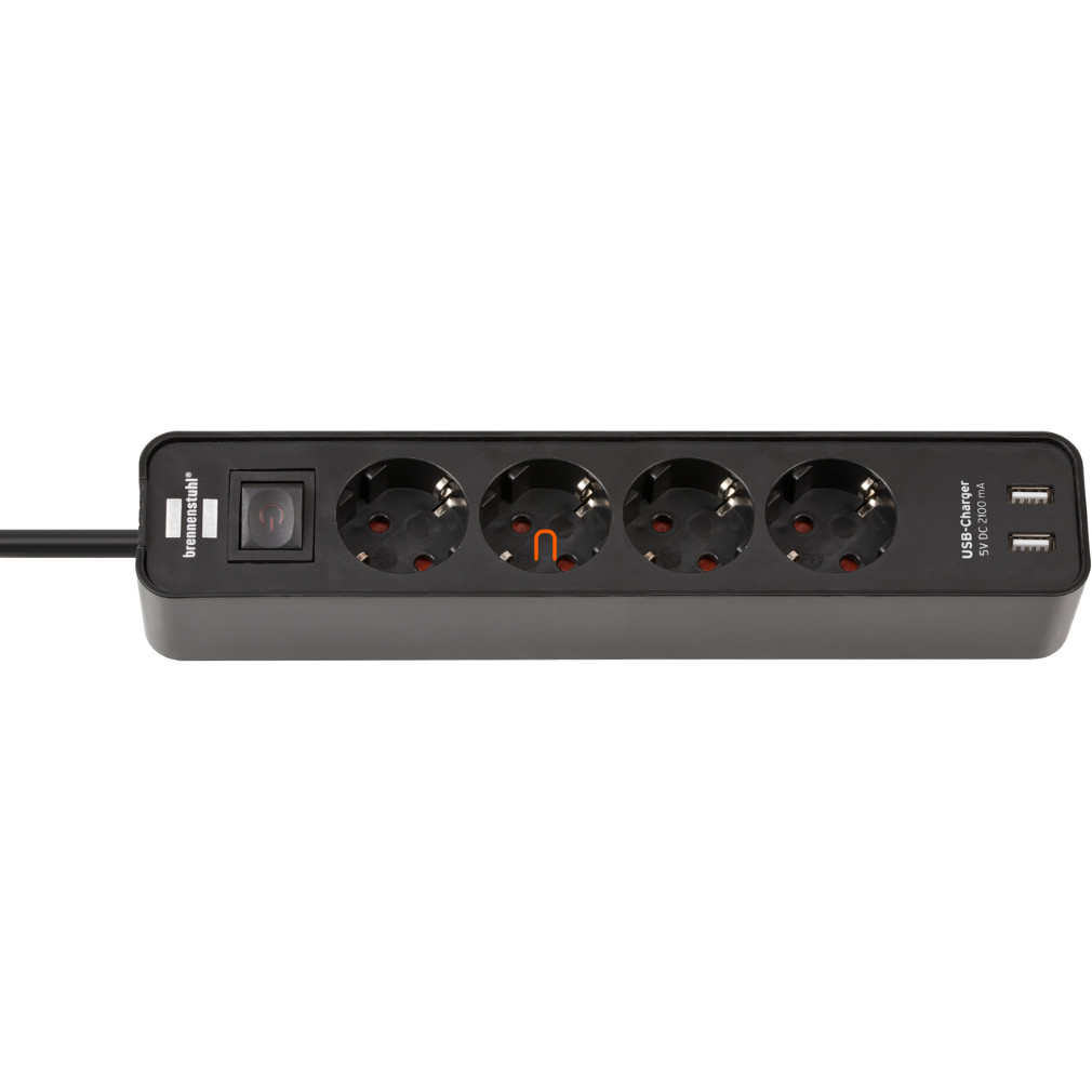 Quad cu comutator și 2xUSB 1,5m negru (Ecolor)