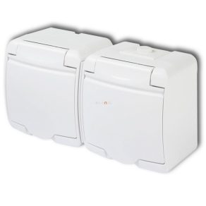 Priză dublă pentru exterior cu capac alb