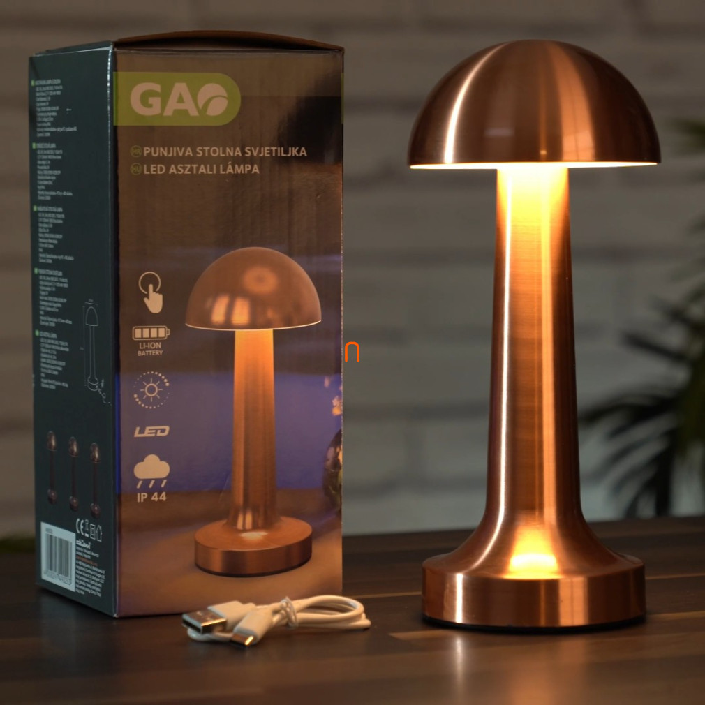 Lampă de masă LED reîncărcabilă pentru exterior, 21 cm, culoare cupru - GAO 49020