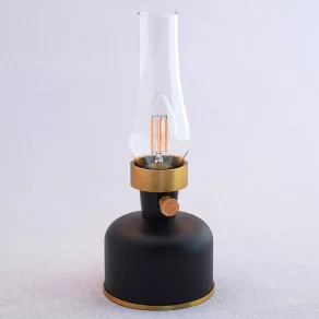   Lampă cu petrol cu sursă de lumină LED E14 reglabilă, reîncărcabilă, 2,5 W, 200 lm, IP44, de culoare neagră și alamă