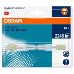   Bec halogen Osram R7s 120 W, 2245 lm, 2900 K, alb cald, 240 V, sticlă, ambalaj blister -64695