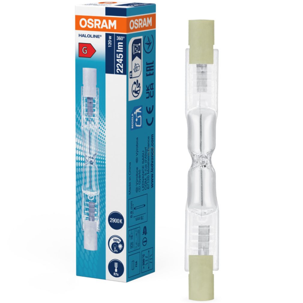 Osram R7s bec halogen 120W, 2245 lm, 2900 K, alb cald, 240 V, sticlă -64695