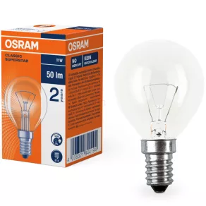   Bec Osram E14 11W, 50 lm, 2700 K, alb cald, sticlă -Classic P