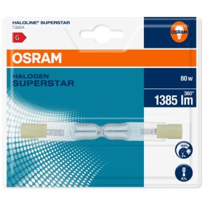   Bec halogen Osram R7s 80 W, 1385 lm, 2900 K, alb cald, 230 V, sticlă, ambalaj blister -64690