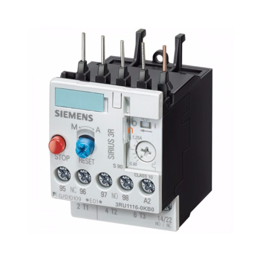 Siemens 3RU1116-0KB0 termostat, 0,9-1,25A, 1NO+1NC, S00, cu șuruburi.