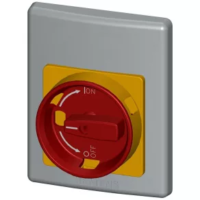   Panou frontal din plastic turnat Siemens 3RV1923-4E cu mecanism de acționare rotativ pentru oprire de urgență, IP55 (pentru dimensiunile S00, S0, S2, S3)