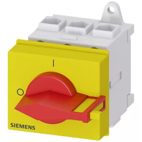   Întrerupător Siemens 3LD2230-0TK13, 3P, 32 A, montabil pe șină, cu capac de protecție, roșu/galben