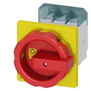  Întrerupător Siemens 3LD2555-0KT53, 3P, 63 A, pentru panou frontal, montabil în orificiu de 22,5 mm, roșu/galben