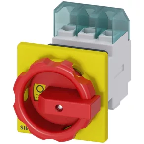  Întrerupător Siemens 3LD2154-0TK53, 3P, 25 A, pentru panou frontal, montabil în orificiu de 22,5 mm, roșu/galben