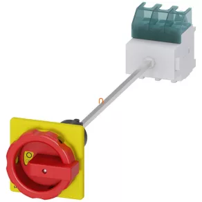   Întrerupător Siemens 3LD2545-0TK53, 3P, 63 A, cu acționare rotativă (pentru orificiu de 22,5 mm), roșu/galben