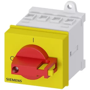   Întrerupător Siemens 3LD2030-0TK13, 3P, 16 A, montabil pe șină, cu capac de protecție, roșu/galben