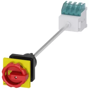   Întrerupător Siemens 3LD2044-1TL53, 3P+N, 16 A, cu acționare rotativă (pentru orificiu de 22,5 mm), roșu/galben