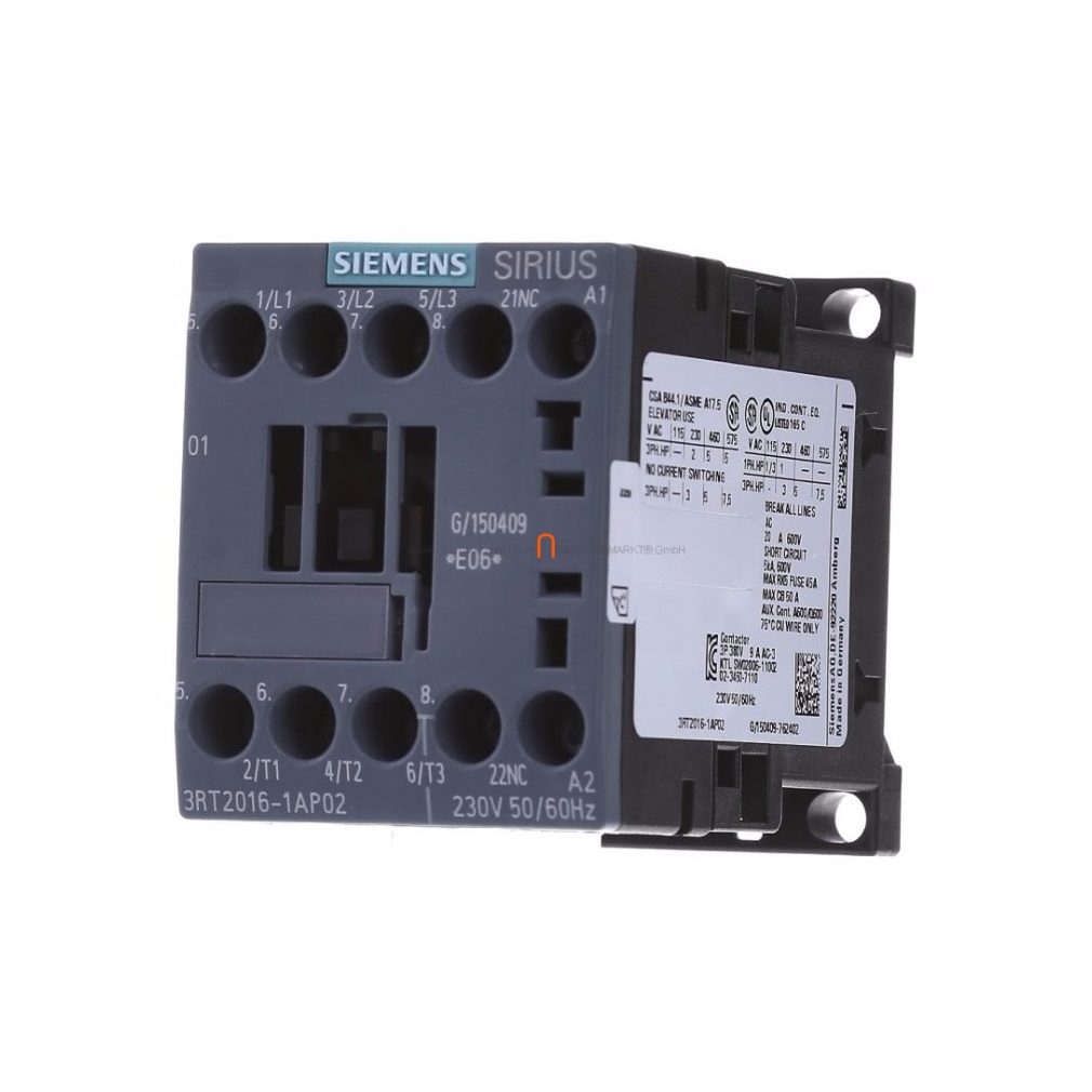 Siemens 3RT2016-1AP02 magnetocontactor, 4kW/9A, 230VAC, 1NC, S00, cu șuruburi