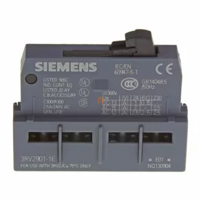   Contact auxiliar Siemens 3RV2901-1E, pentru montare frontală, 1NO+1NC, pentru S00-S3, cu prindere prin șuruburi