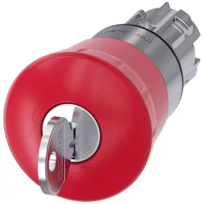   Cap de buton de urgență cu cheie Siemens 3SU1050-1HF20-0AA0, 40 mm, roșu, deblocare prin rotire, RONIS SB30, cu lumină