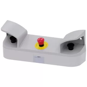  Pult de comandă cu două mâini Siemens 3SU1803-3NB00-1AE1, din plastic, IP65, cu accesorii standard (2 butoane cu cap de ciupercă negre 1NO+1NC, 1 buton de urgență 2NC)