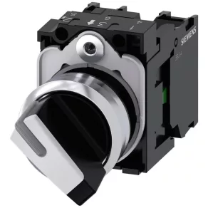   Siemens 3SU1150-2BF60-1MA0 comutator complet, cu 2 poziții, alb, 1NO, 1NC, metalic, cu fixare prin șuruburi, Sirius