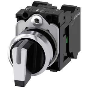   Comutator complet Siemens 3SU1150-2BL60-3NA0, cu 3 poziții, alb, 2NO, metalic, cu arc, Sirius