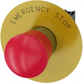   Buton de urgență complet Siemens 3SU1150-1HB20-1CG0, 40 mm, 1NC, cu etichetă (EMERGENCY STOP), din metal, cu eliberare a zăvorului