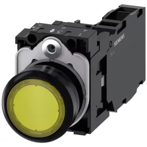   Buton luminos complet Siemens 3SU1102-0AB30-1FA0, galben, 24 V c.a./c.c., 1 NO + 1 NC, cu prindere prin șuruburi, Sirius