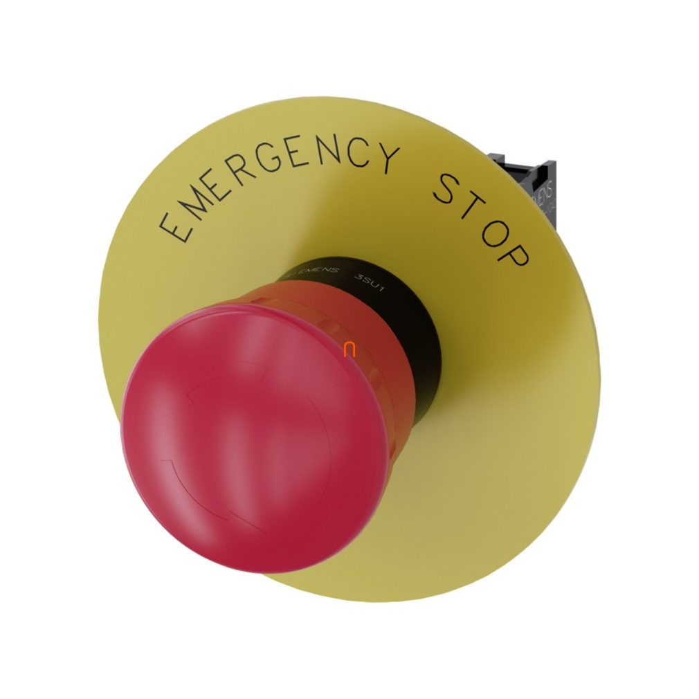 Siemens 3SU1100-1HB20-1CG0 buton de urgență complet, 40 mm, 1NC, cu etichetă (EMERGENCY STOP), blocare prin rotire