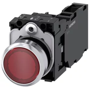   Siemens 3SU1152-0AB20-1FA0 buton luminos complet, roșu, 24 V c.a./c.c., 1 NO + 1 NC, metalic cu prindere prin șuruburi Sirius
