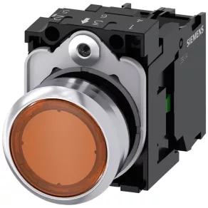   Siemens 3SU1152-0AB00-1BA0 buton luminos complet, portocaliu, 24 V c.a./c.c., 1NO, metalic, cu fixare prin șuruburi Sirius