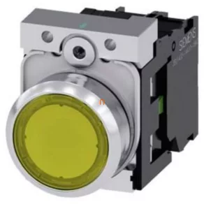   Buton luminos complet Siemens 3SU1152-0AB30-1BA0, galben, 24 V c.a./c.c., 1NO, metalic, cu fixare prin șuruburi Sirius